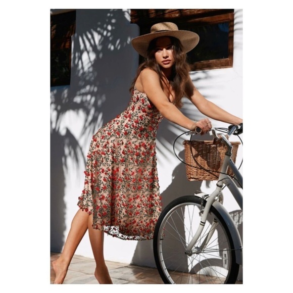 NWT DRESS THE POPULATION Janice Romantic Nude Floral Embroidered Midi Dress XS - Picture 2 of 16